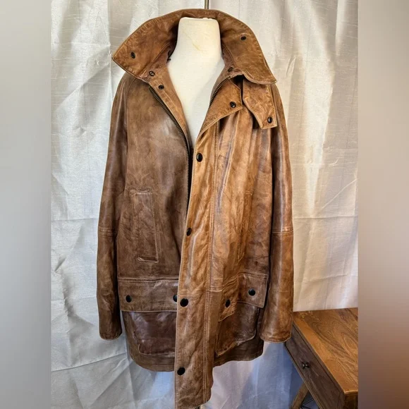 Barbour Men's Tan Leather Field Jacket vintage - Picture 15 of 15